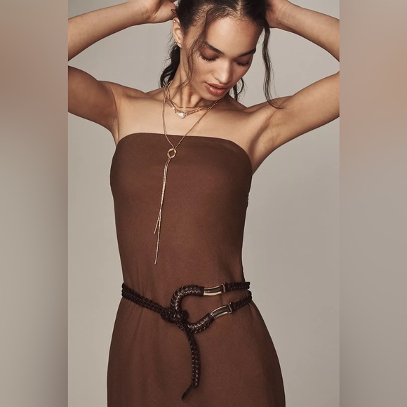 Anthropologie Accessories - NWT Anthropologie Woven Skinny Belt in Chocolate Brown & Gold size XL